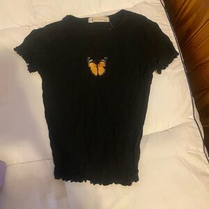 Black Kids Short Sleeve Tee with Butterfly Design